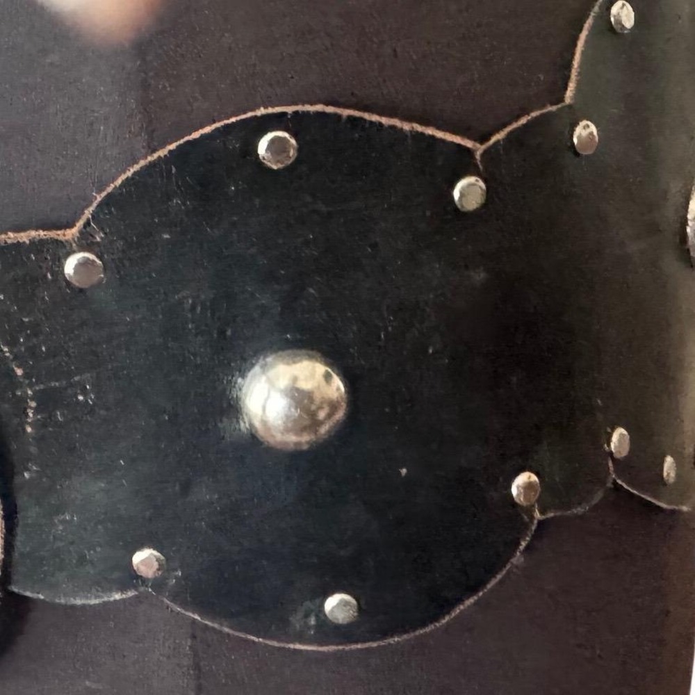 Vintage Handmade Black Leather Celestial Moon Nude Lady Studded Wide Waist Belt - Picture 13 of 16